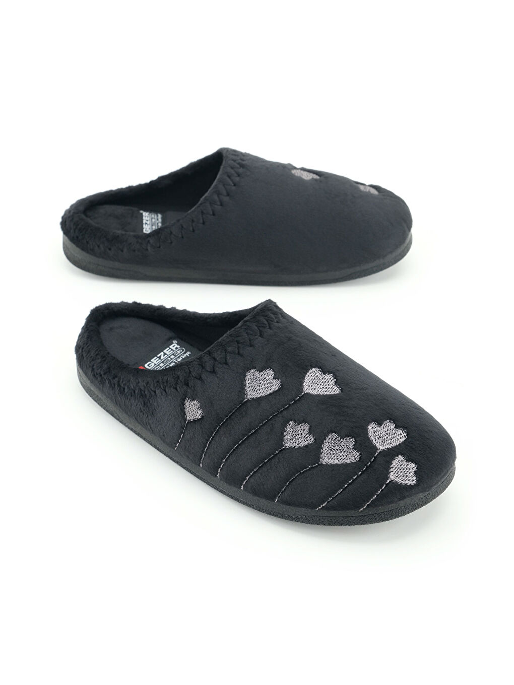 Siyah Kadın Kışlık PU Rahat Taban Nakışlı Tasarım Ev Bahçe Terlik