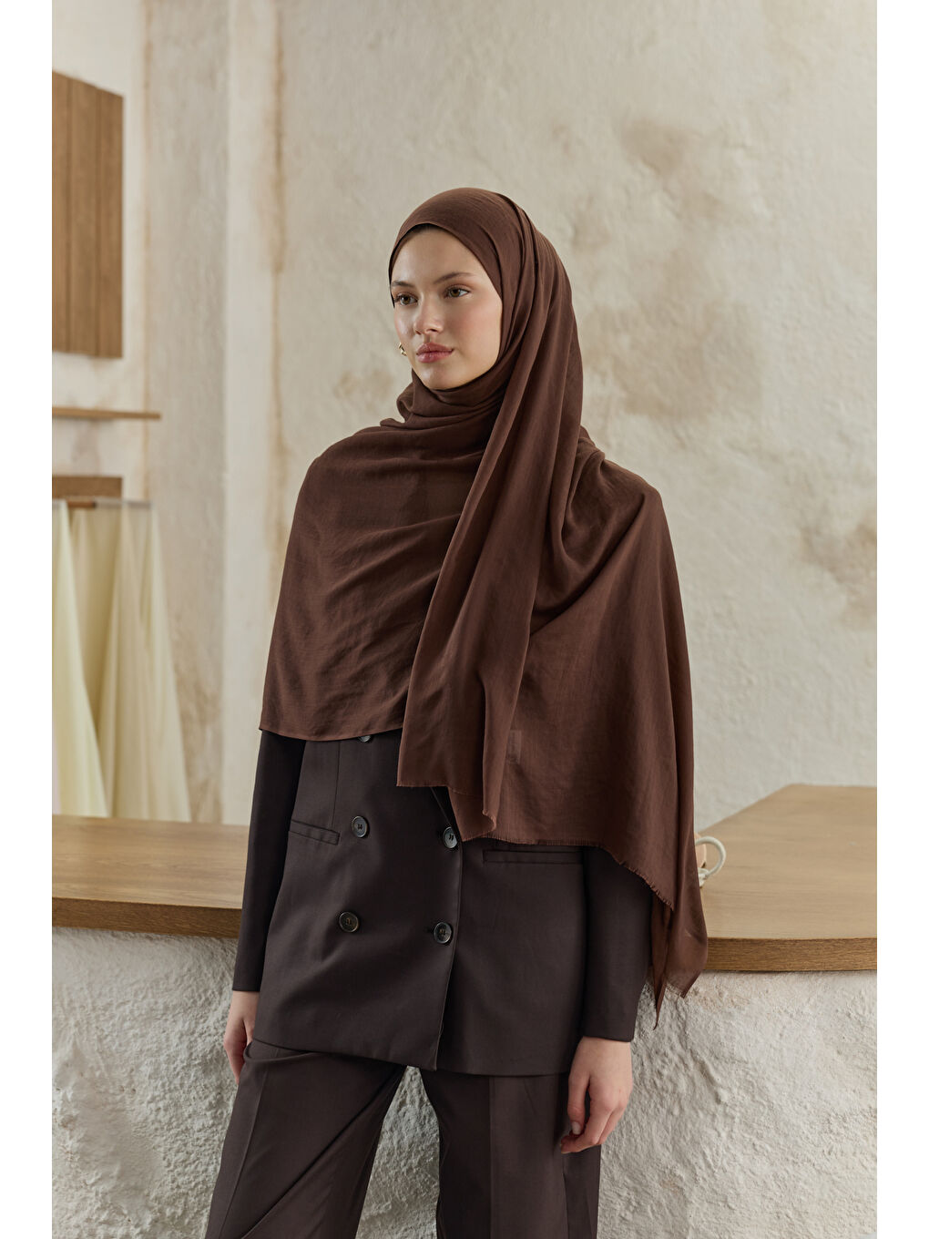 Kahverengi Soft Line Pamuk Şal Acı Kahve