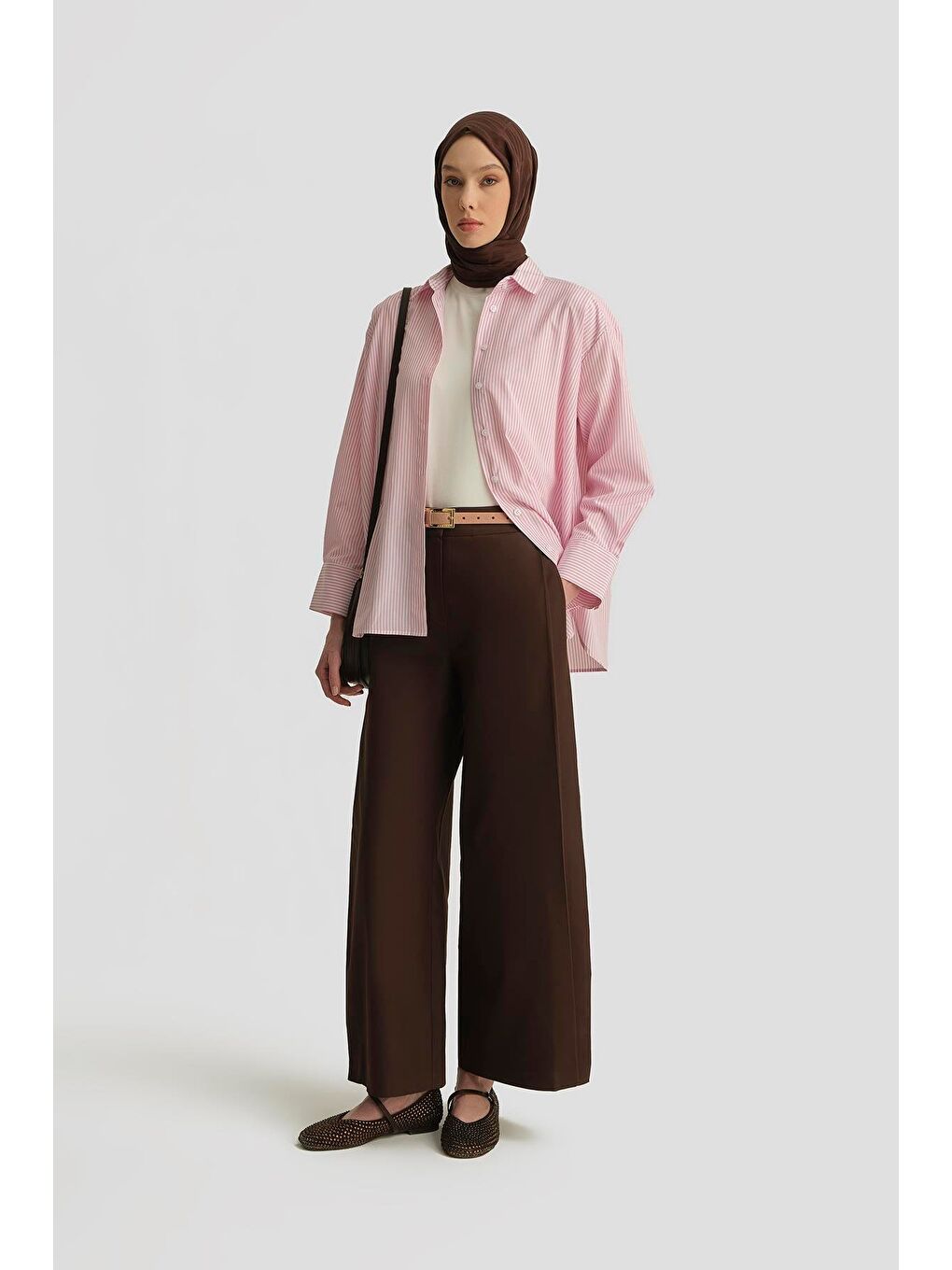 ARMİNE Pembe Çizgili Gömlek 25Yh3666 Pudra