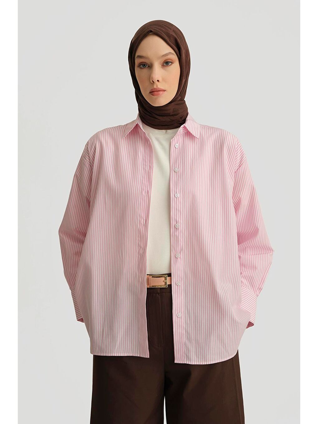 ARMİNE Pembe Çizgili Gömlek 25Yh3666 Pudra - 1