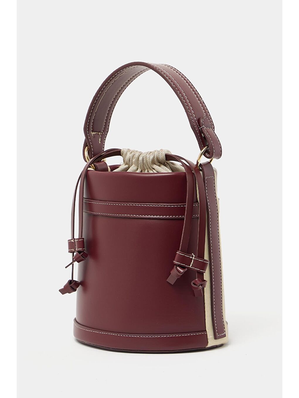 Kontrast Dikişli Kova El Ve Omuz Çanta Bordo-5