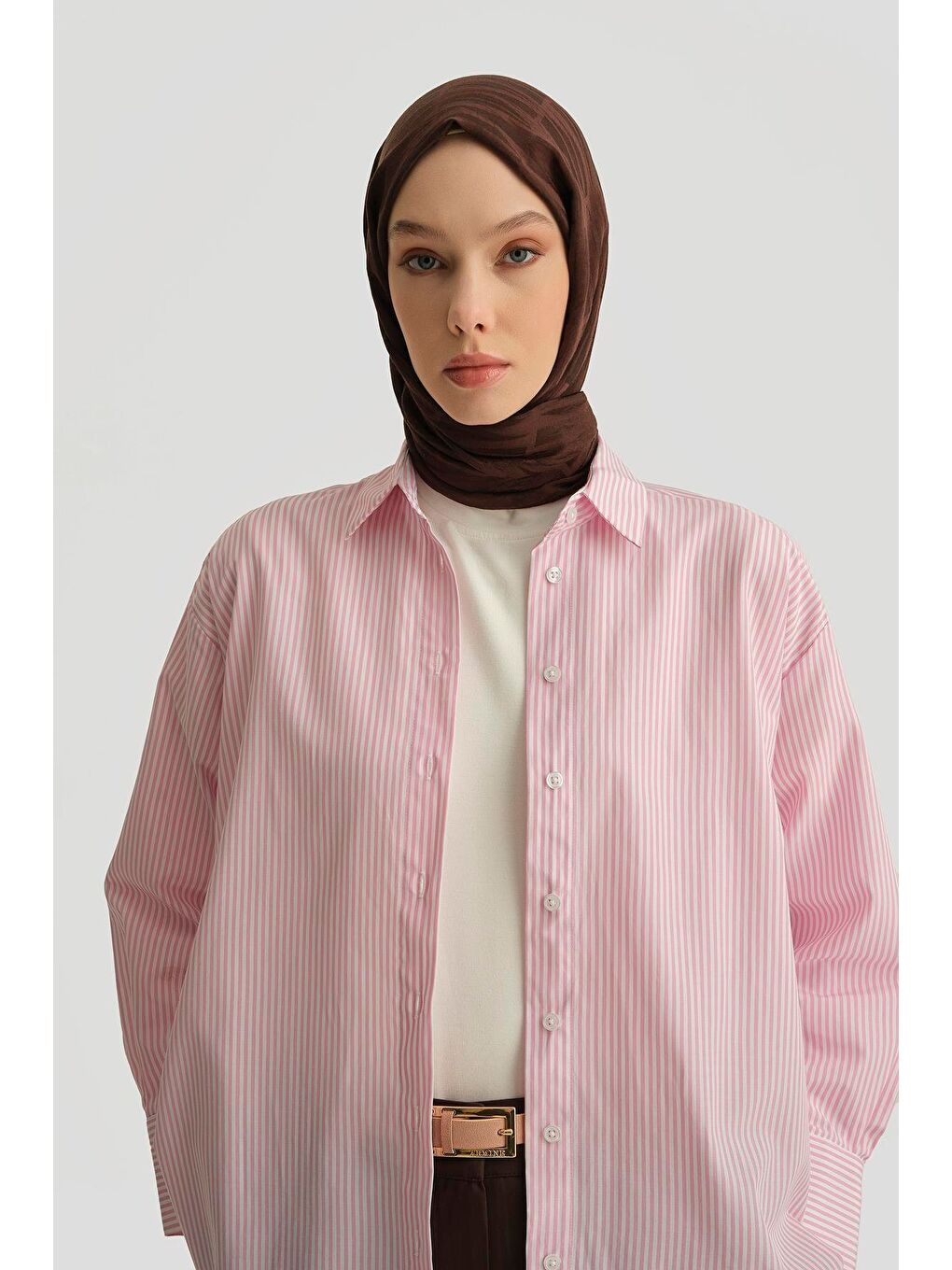 ARMİNE Pembe Çizgili Gömlek 25Yh3666 Pudra - 3