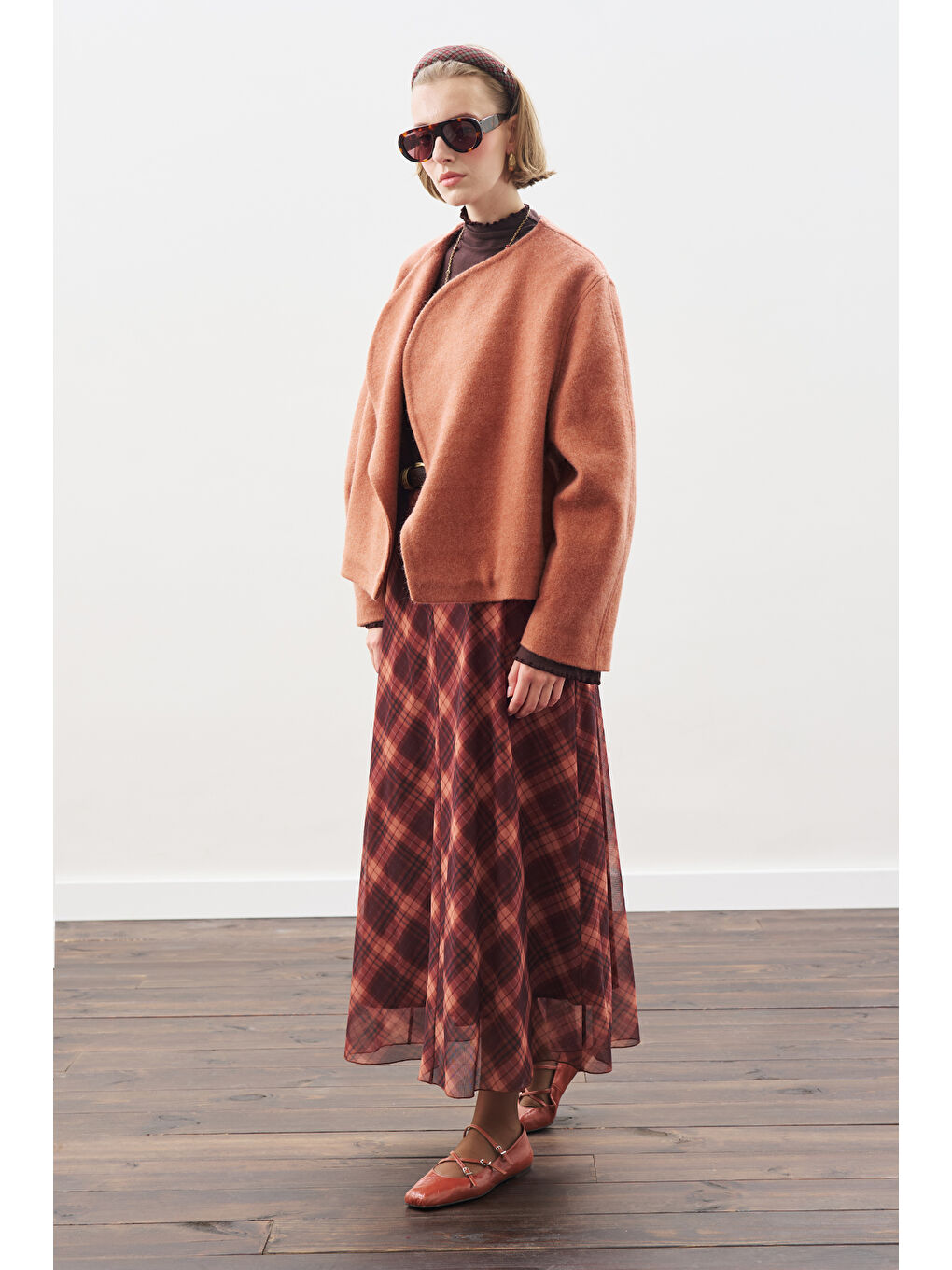 Desenli Tül Etek Kahverengi Ekose-2