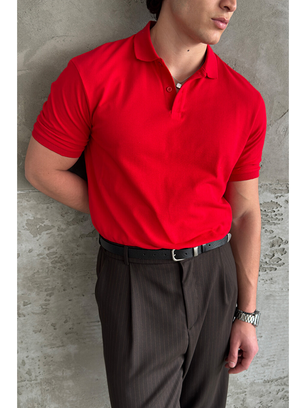 Kırmızı Erkek %100 Pamuk Düğmeli Polo Yaka T-Shirt