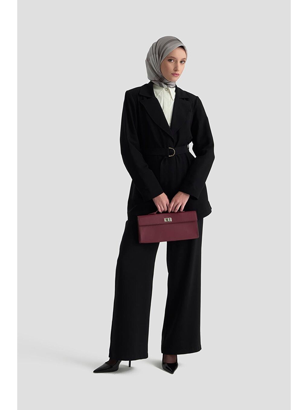 Kemerli Ceket 25K5103 Siyah-2