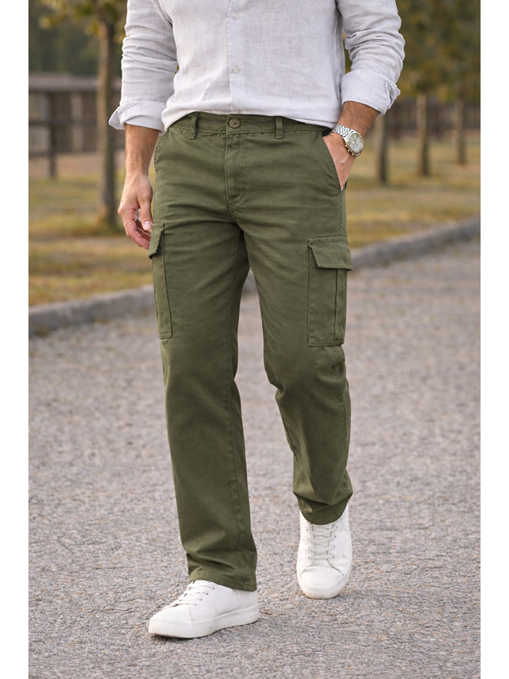 Erkek Premium Comfort Haki Kargo Baggy Pantolon