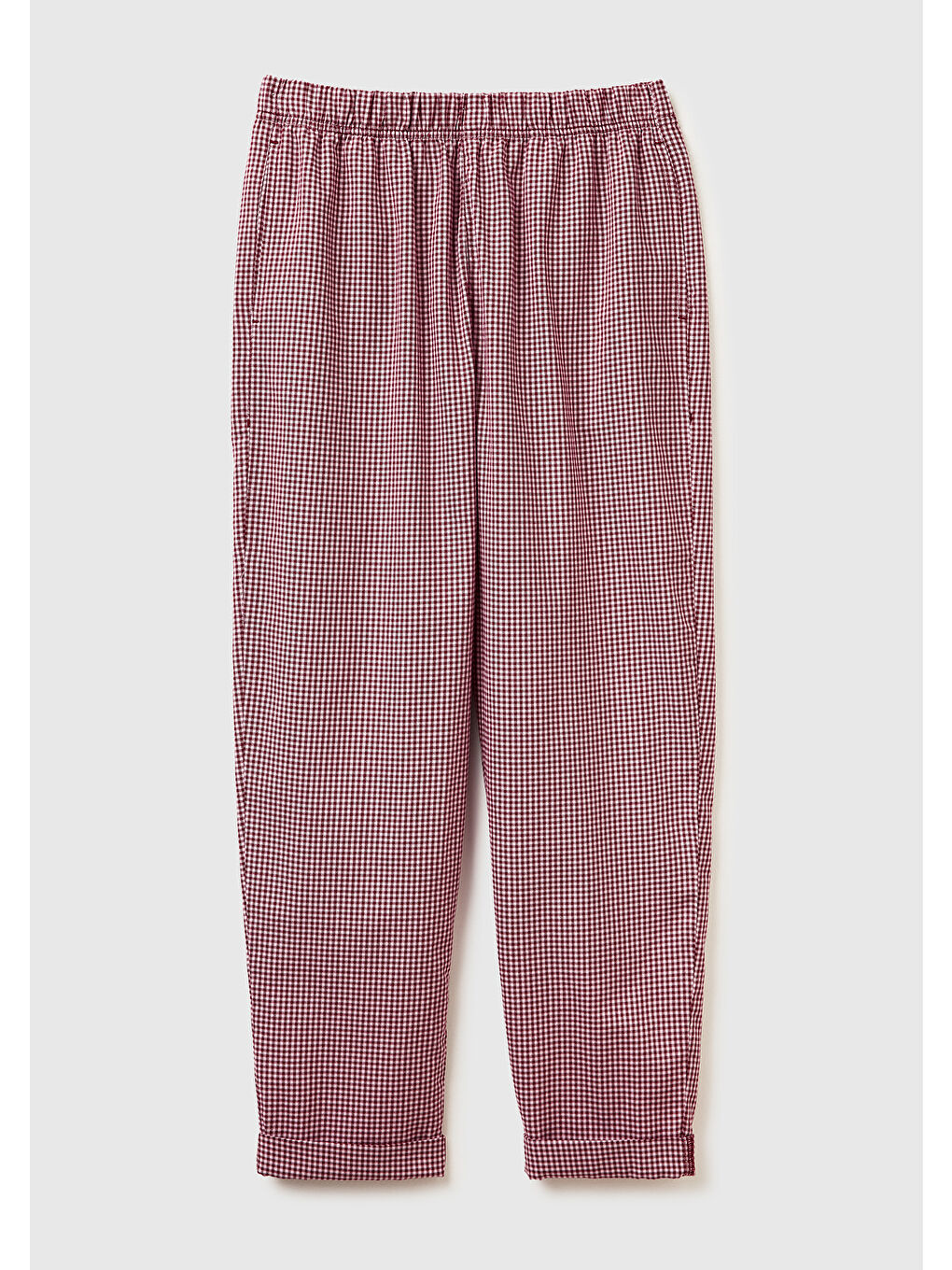 Kadın Mor %100 Pamuk Kare Desenli Paçası Kıvrık Pijama Altı-1