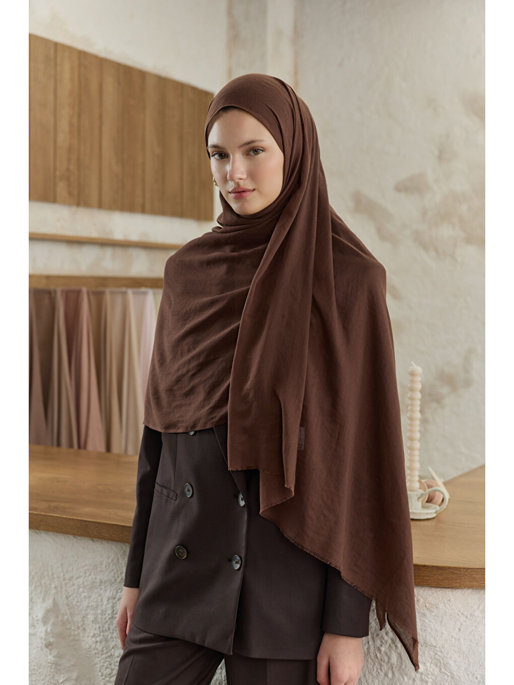 Kahverengi Soft Line Pamuk Şal Acı Kahve-2