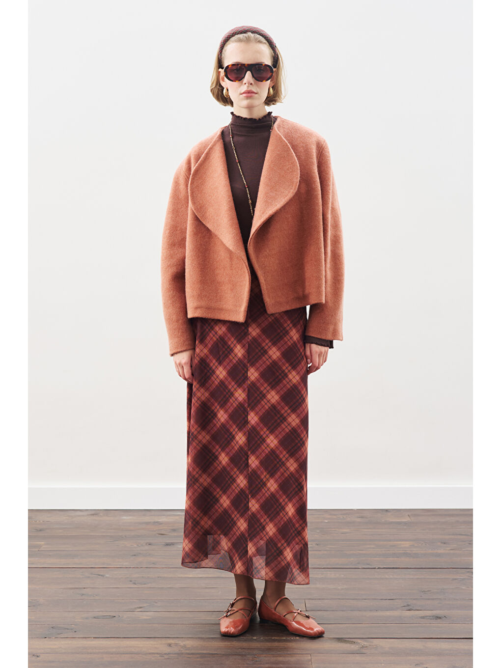 Desenli Tül Etek Kahverengi Ekose-3