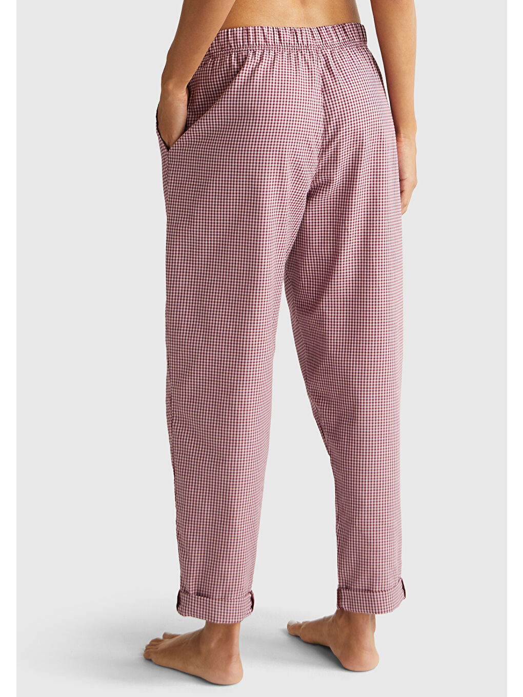 Kadın Mor %100 Pamuk Kare Desenli Paçası Kıvrık Pijama Altı-2