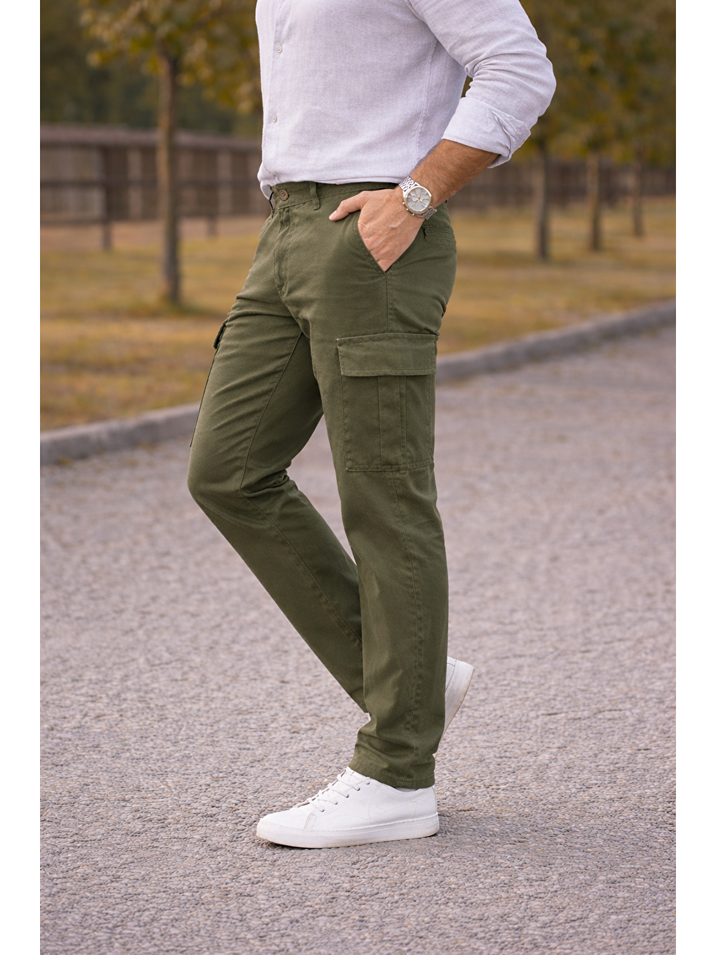 Erkek Premium Comfort Haki Kargo Baggy Pantolon-1