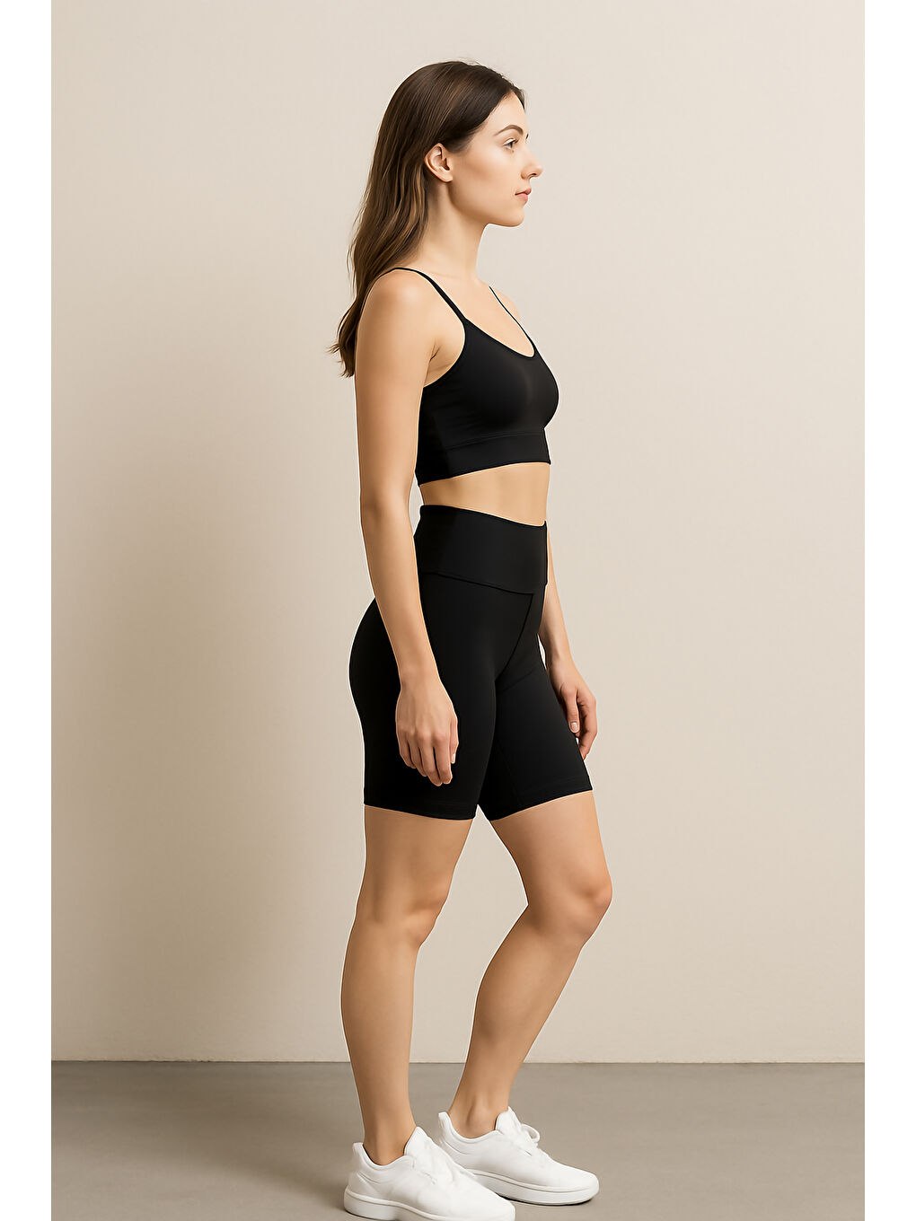 Siyah Yüksek Bel Toparlayıcı Kadın Spor Kısa Tayt-2
