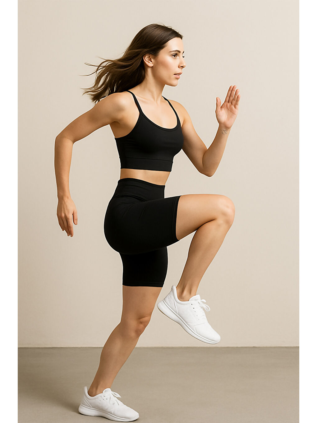 Siyah Yüksek Bel Toparlayıcı Kadın Spor Kısa Tayt-3