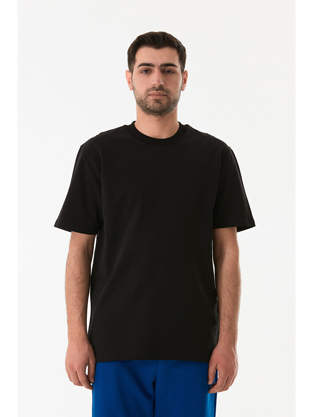 Siyah Basic Bisiklet Yaka Tişört-4