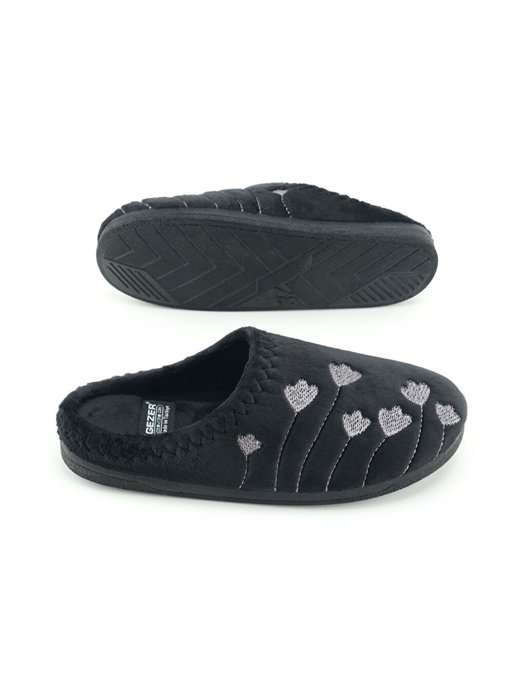 Siyah Kadın Kışlık PU Rahat Taban Nakışlı Tasarım Ev Bahçe Terlik-4