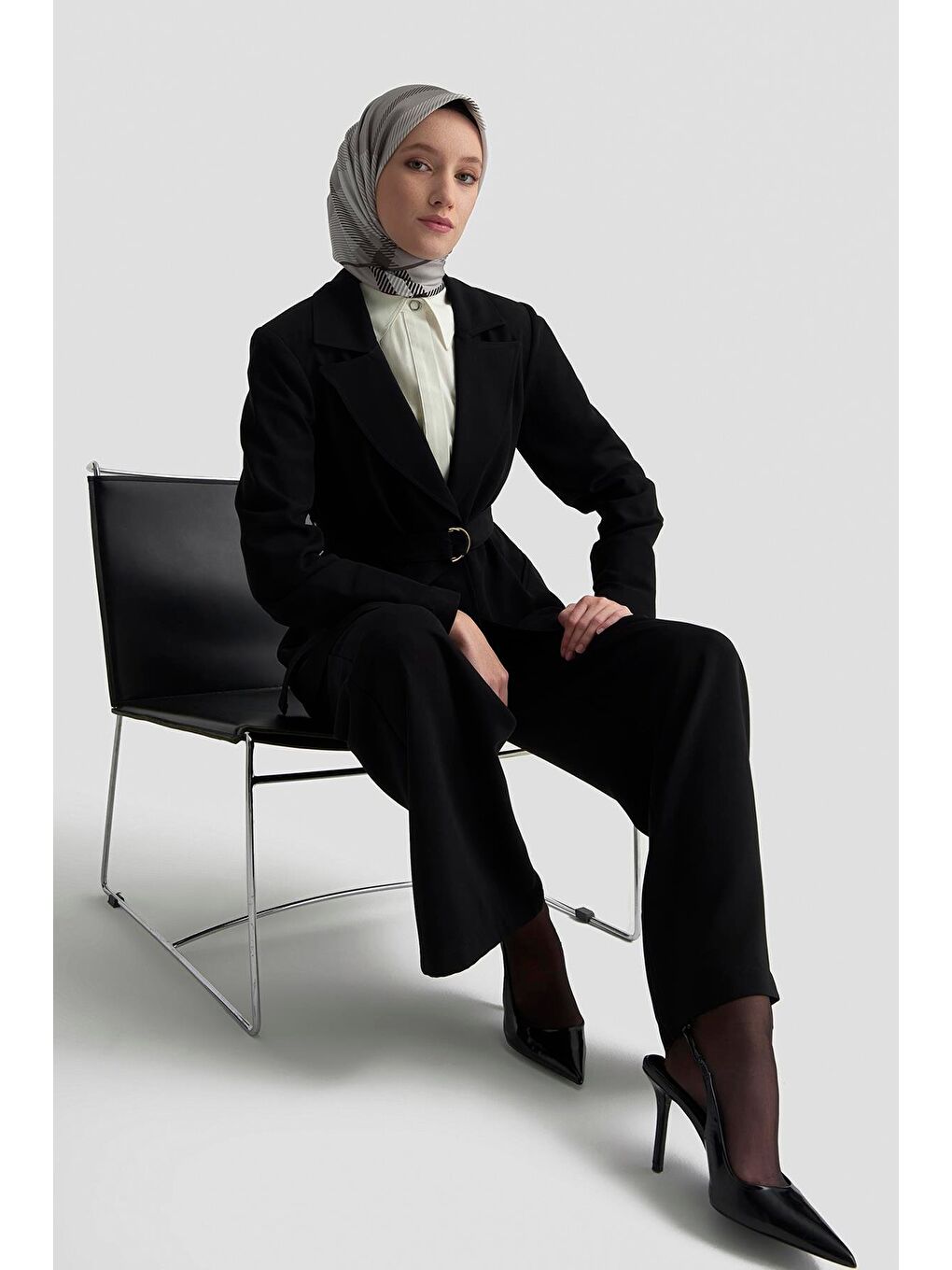 Kemerli Ceket 25K5103 Siyah-4