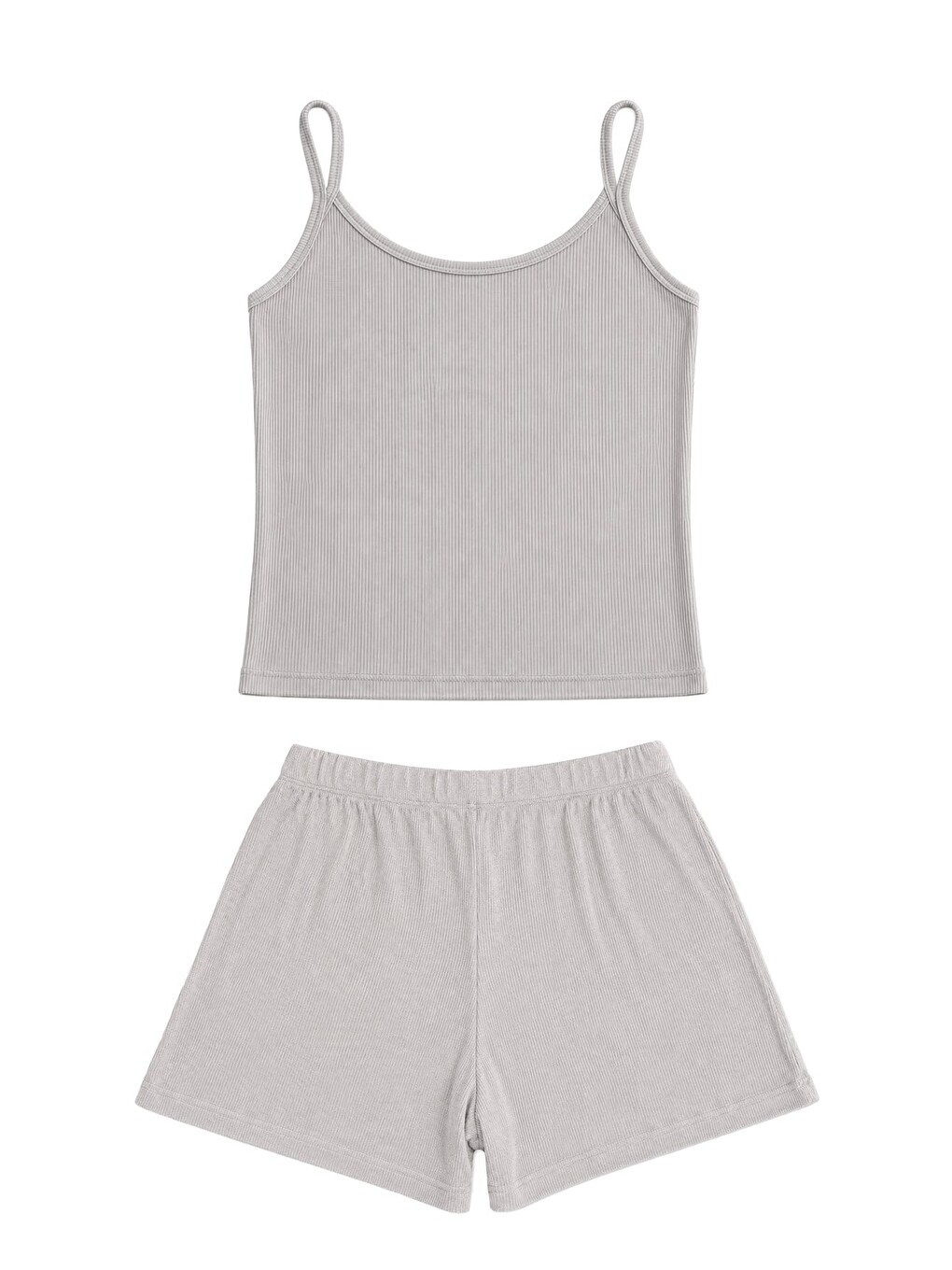 Premium - Neat Collection | Gri Rib Dokulu İnce Askılı Modal Viskon Şortlu Kadın Pijama Takımı