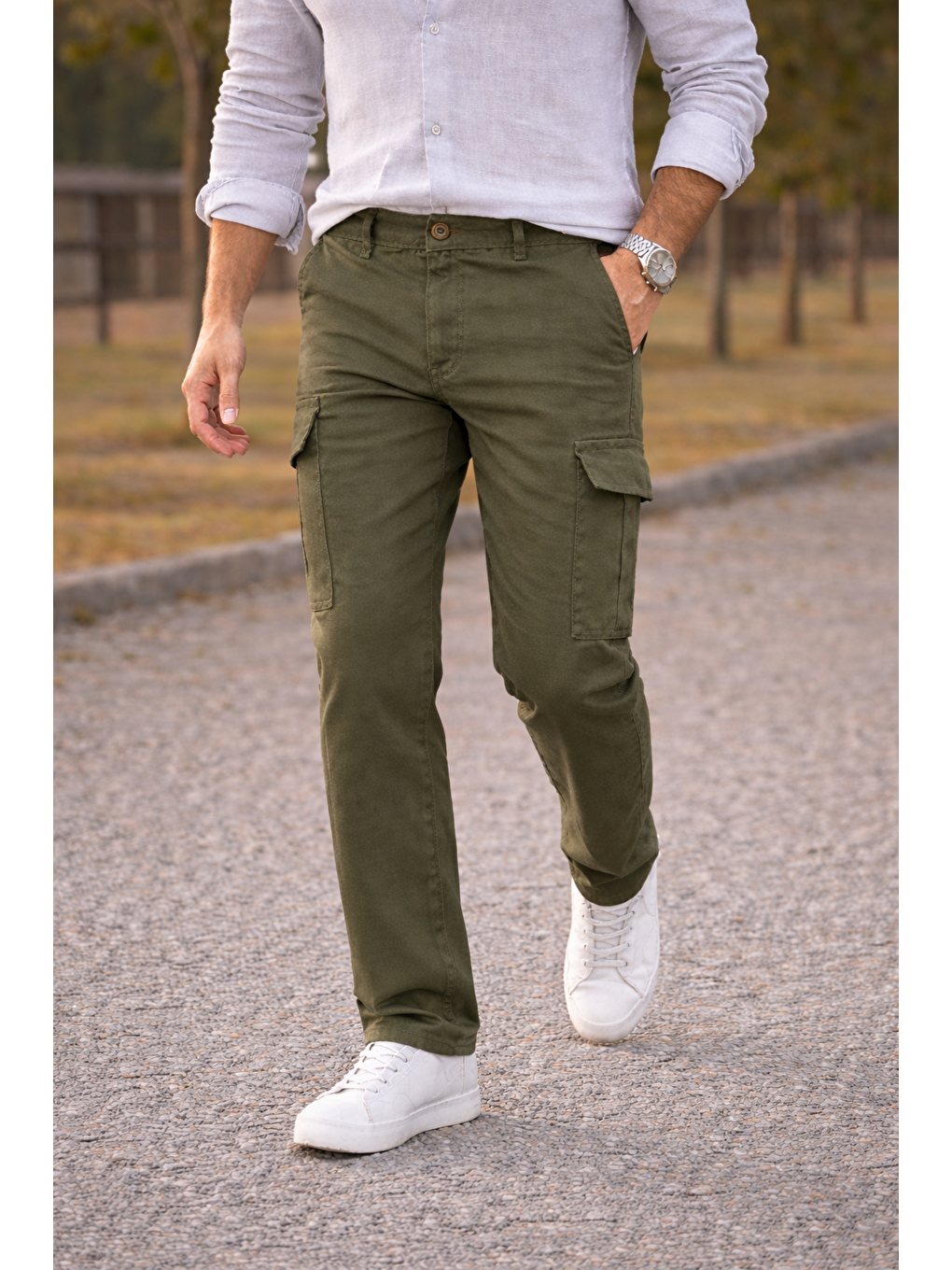 Erkek Premium Comfort Haki Kargo Baggy Pantolon-2
