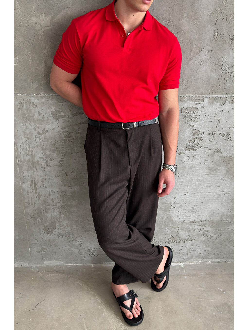 Kırmızı Erkek %100 Pamuk Düğmeli Polo Yaka T-Shirt-4