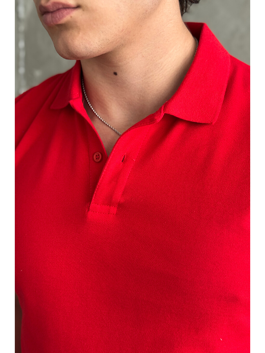 Kırmızı Erkek %100 Pamuk Düğmeli Polo Yaka T-Shirt-6