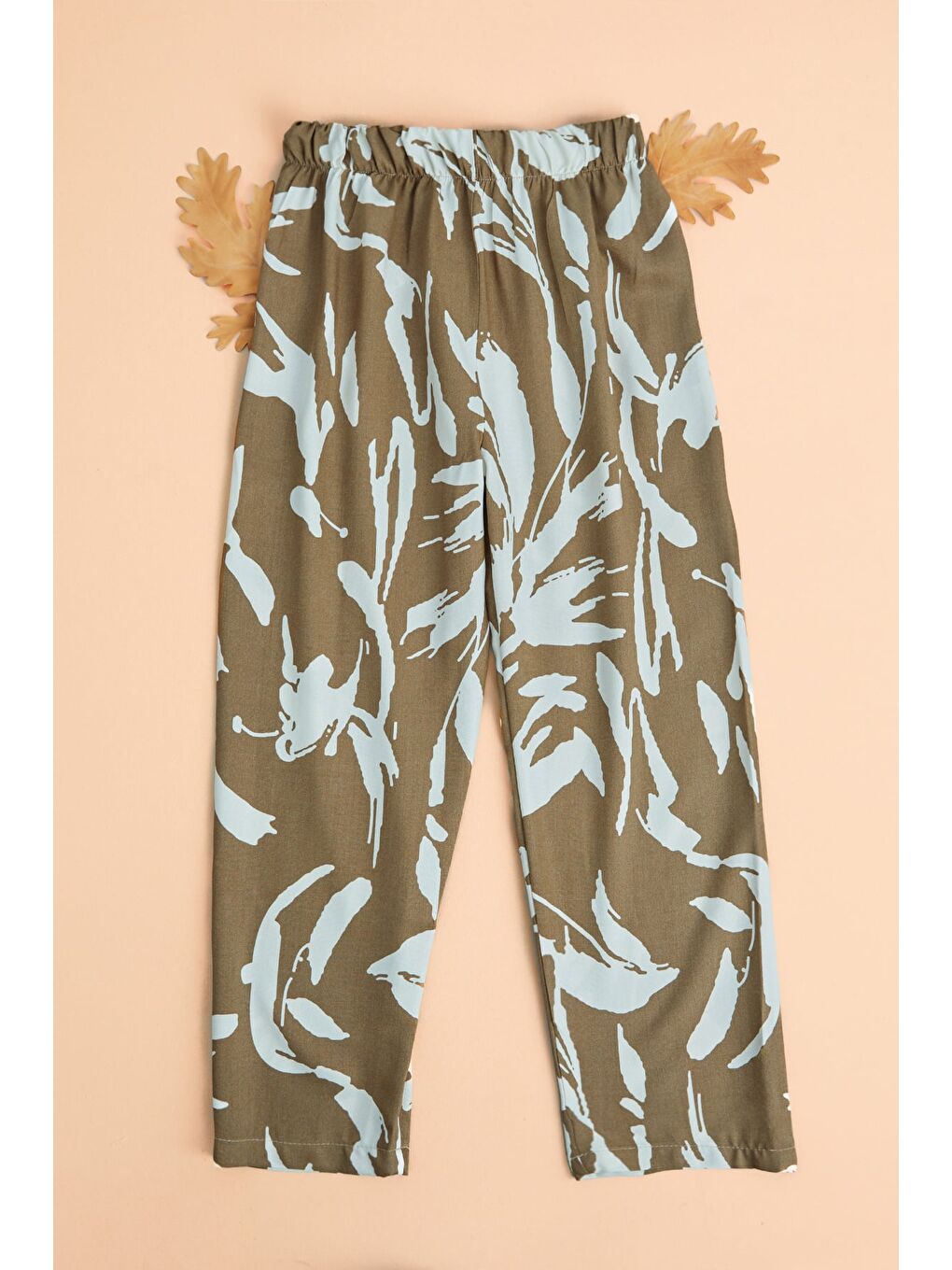 Kahverengi Desenli Beli Lastikli Kız Çocuk Pantolon