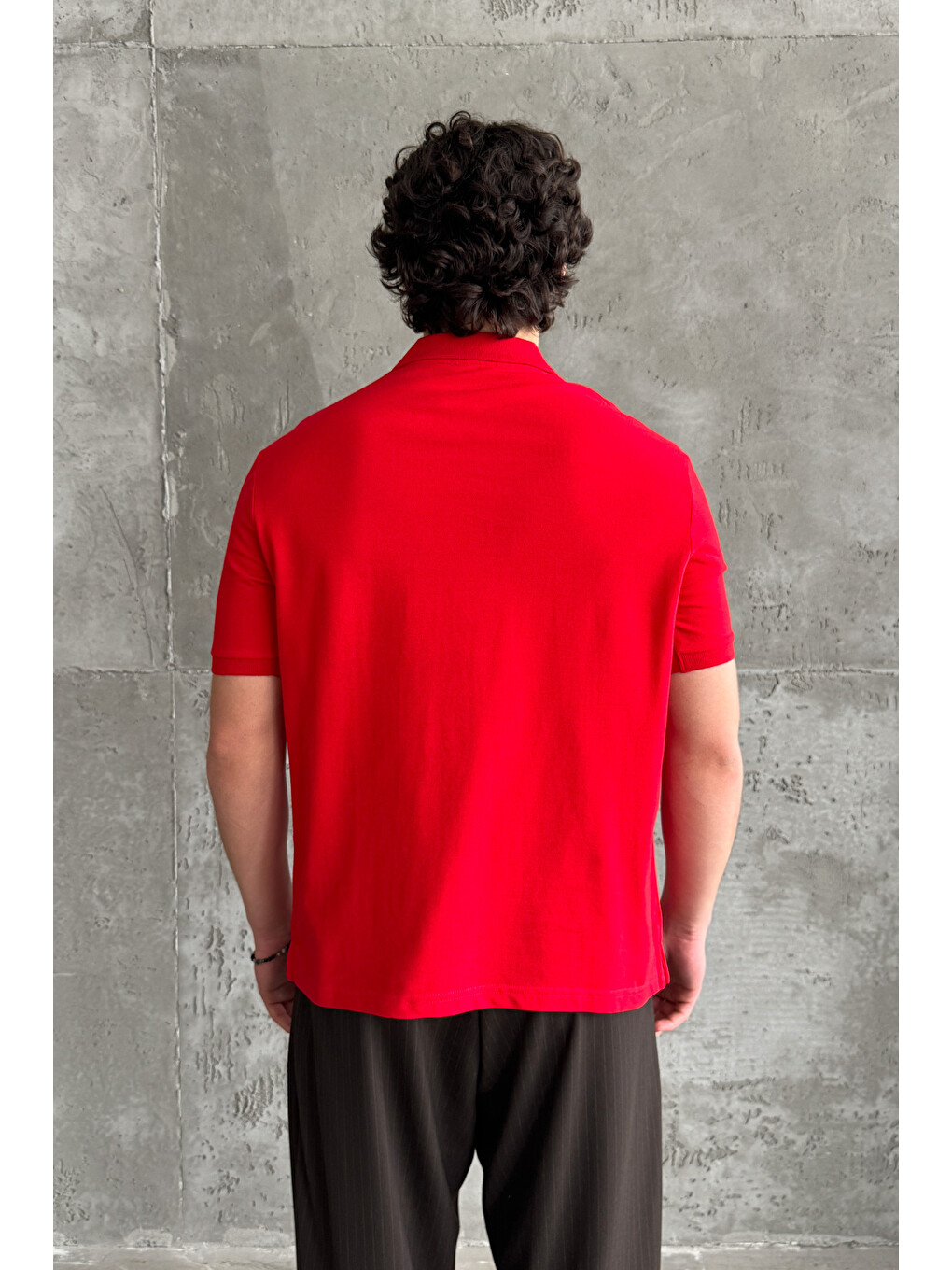 Kırmızı Erkek %100 Pamuk Düğmeli Polo Yaka T-Shirt-7