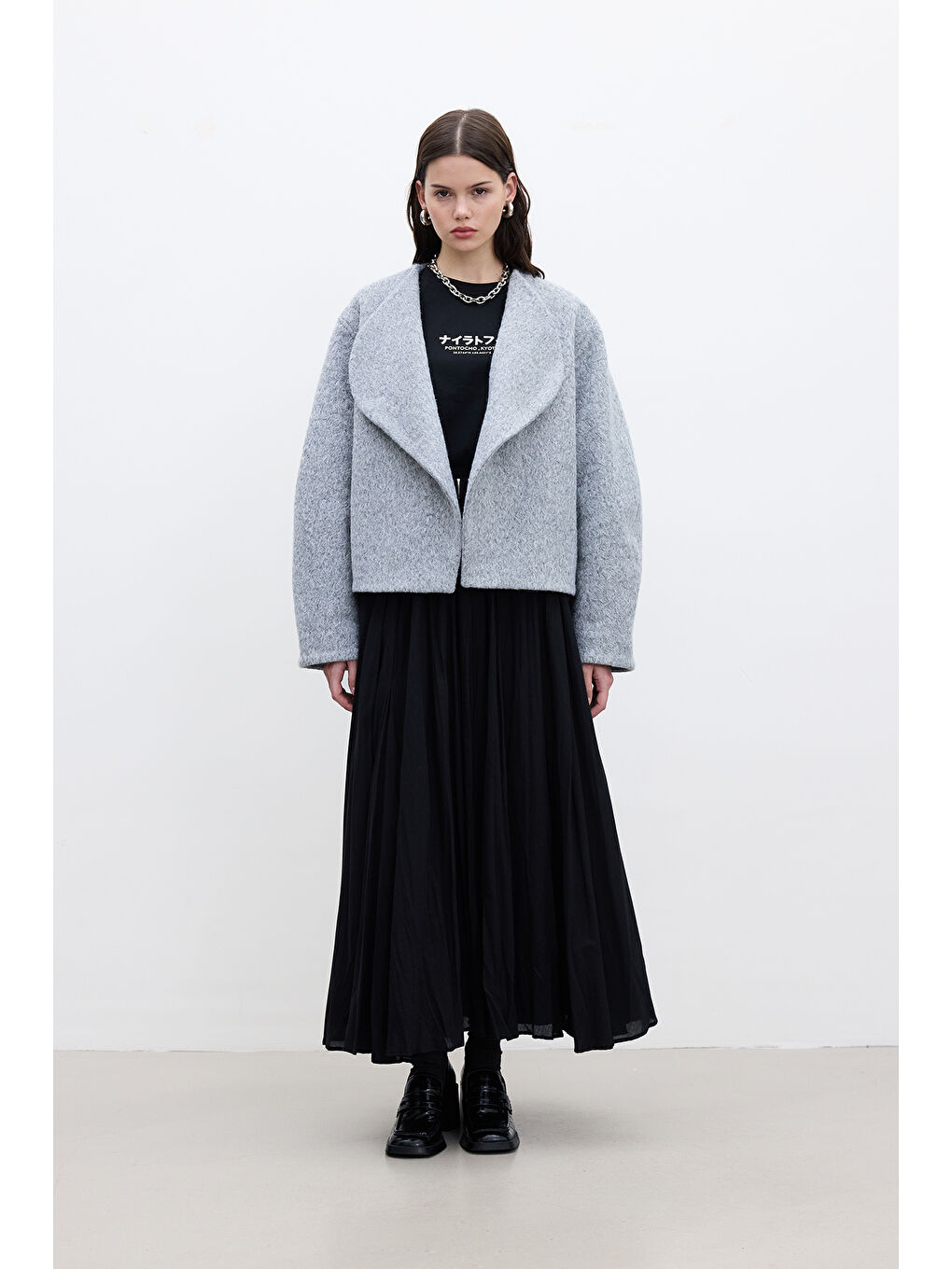 Jacquelıne Kısa Kaşe Kaban Gri-4