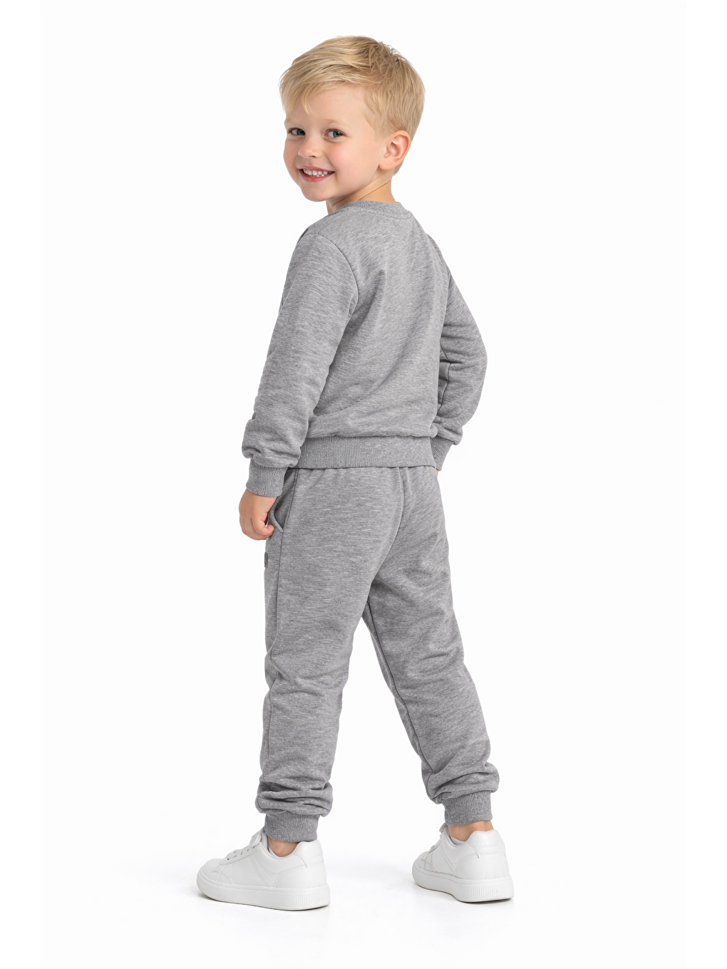 Bisiklet Yaka Yazı Baskılı Gri Renk Erkek Çocuk Eşofman Takımı-1