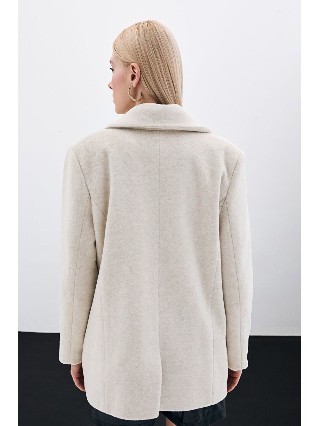 Düğmeli Kaşe Ceket - Bej-5