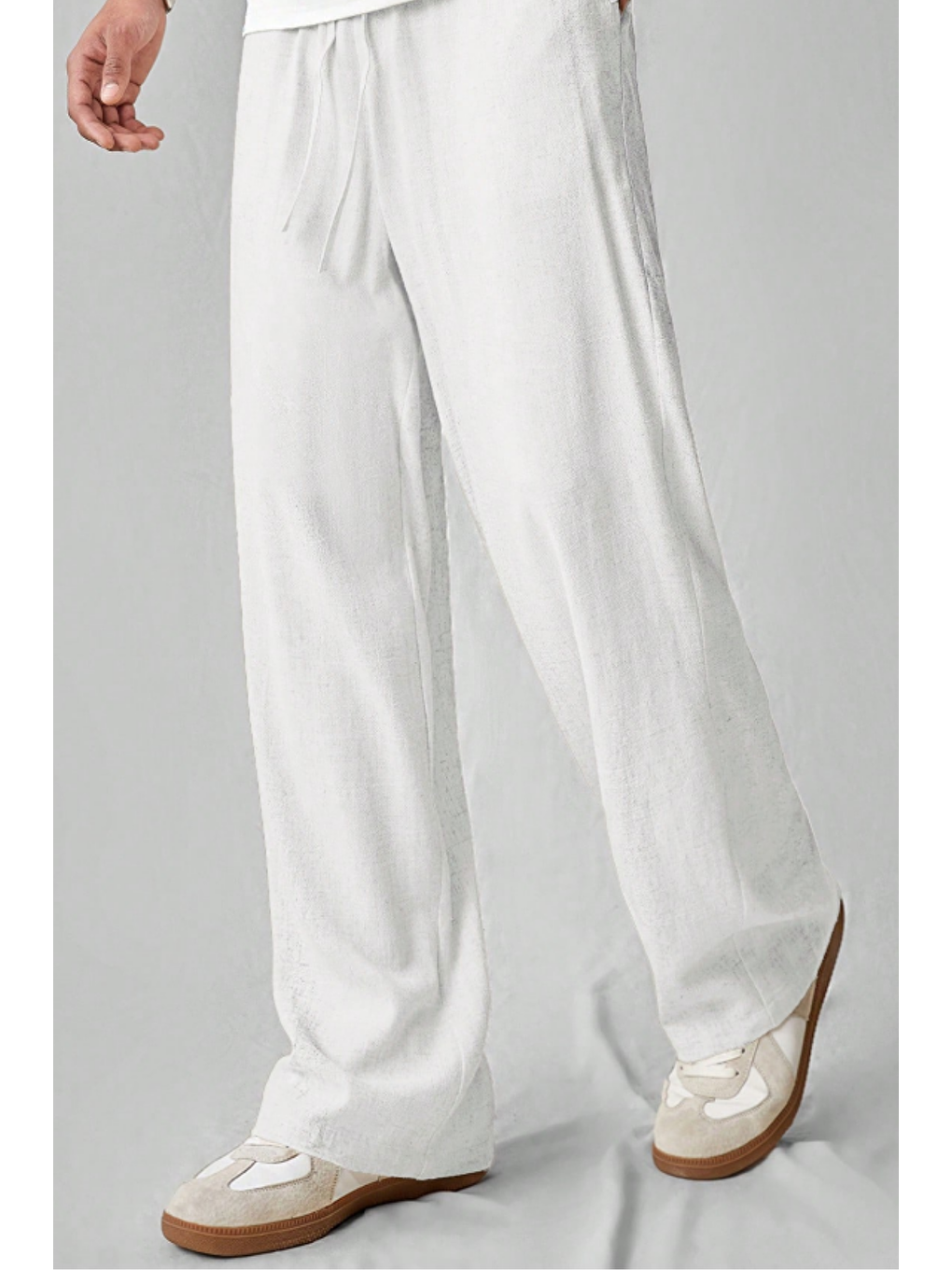 Hafif Ve Rahat Müslin Baggy Erkek %100 Pamuk Pantolon -  Beyaz-1