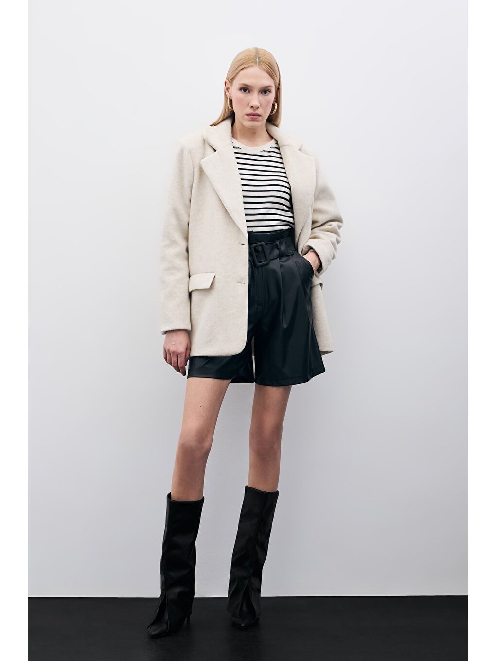 Düğmeli Kaşe Ceket - Bej-6