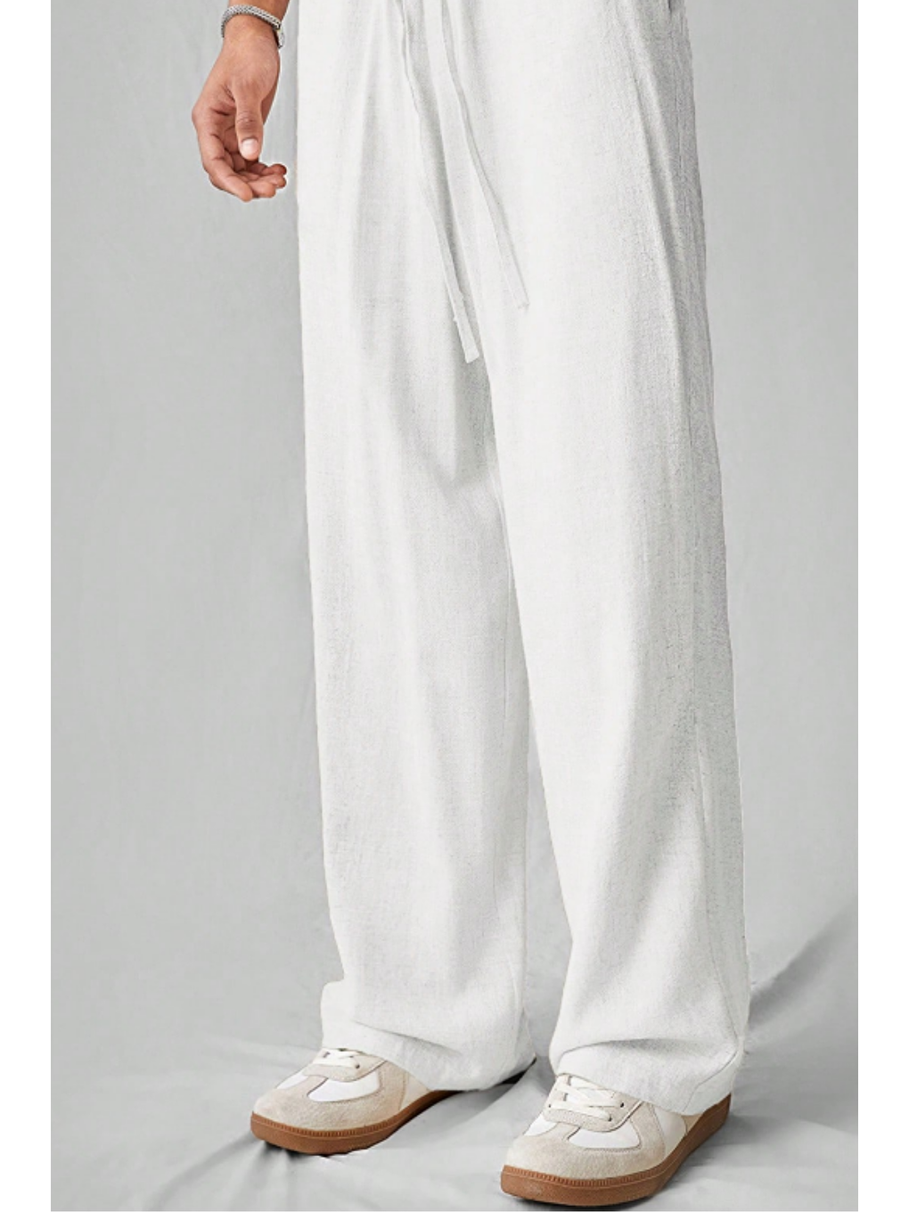 Hafif Ve Rahat Müslin Baggy Erkek %100 Pamuk Pantolon -  Beyaz-2