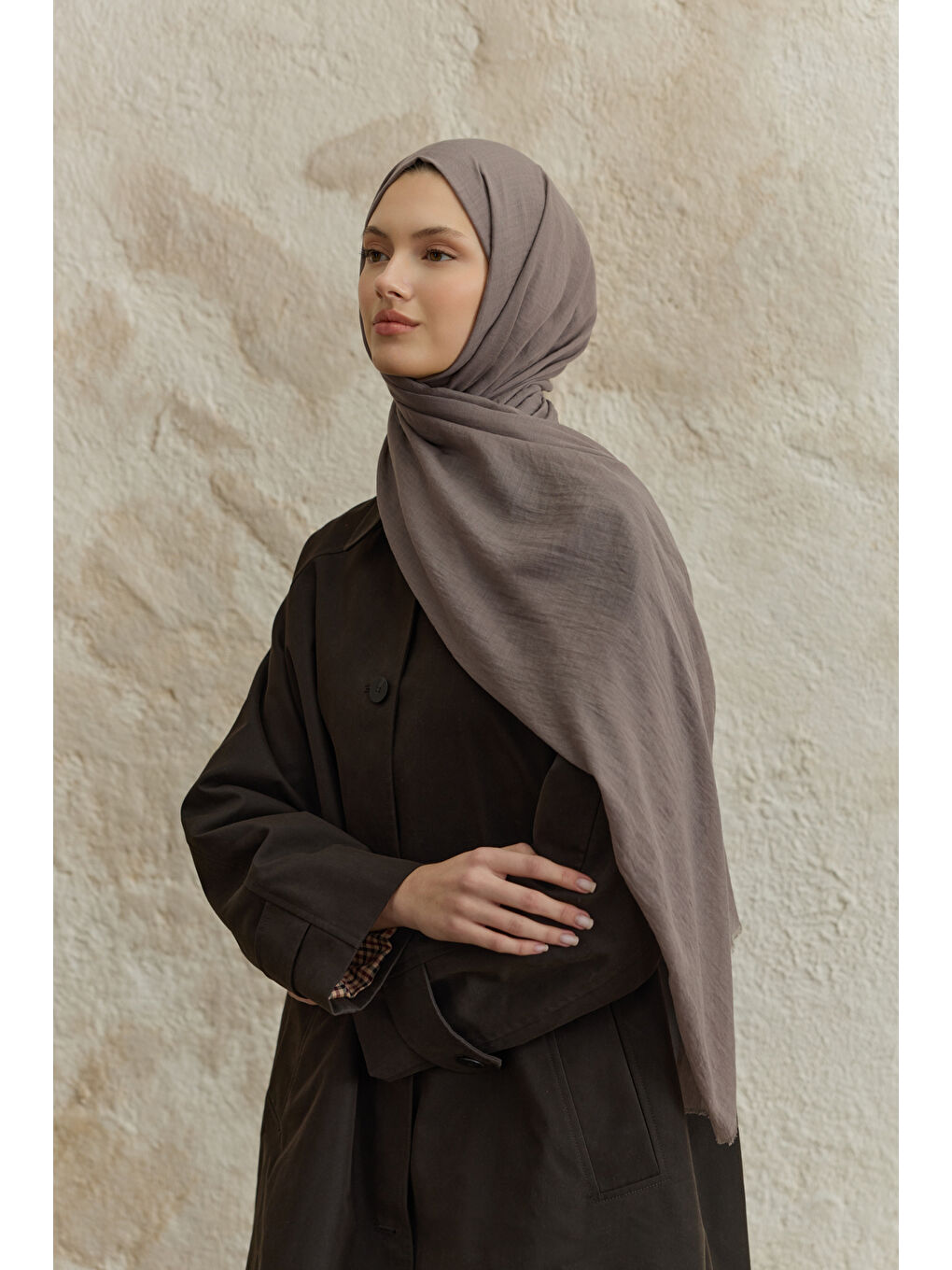 Kahverengi Soft Line Pamuk Şal Tozlu Kahve-2