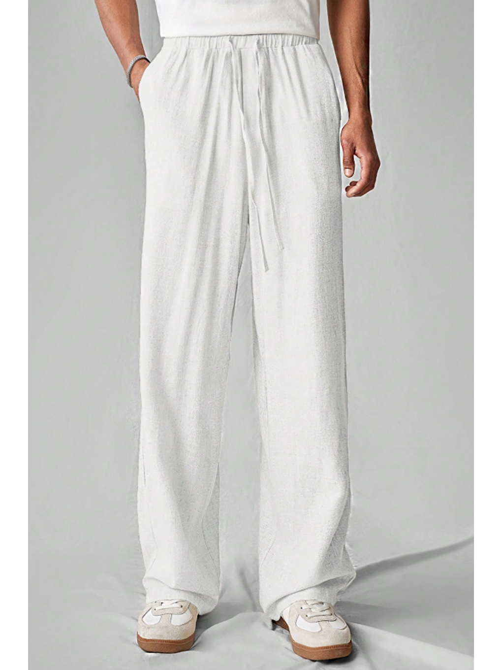 Hafif Ve Rahat Müslin Baggy Erkek %100 Pamuk Pantolon -  Beyaz-3