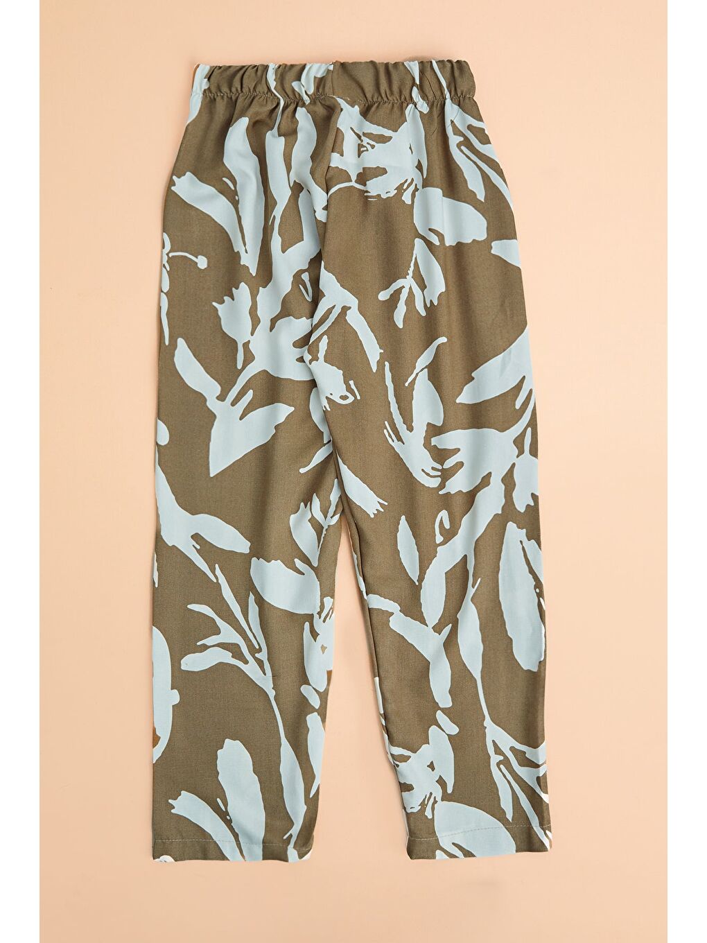 Kahverengi Desenli Beli Lastikli Kız Çocuk Pantolon-1