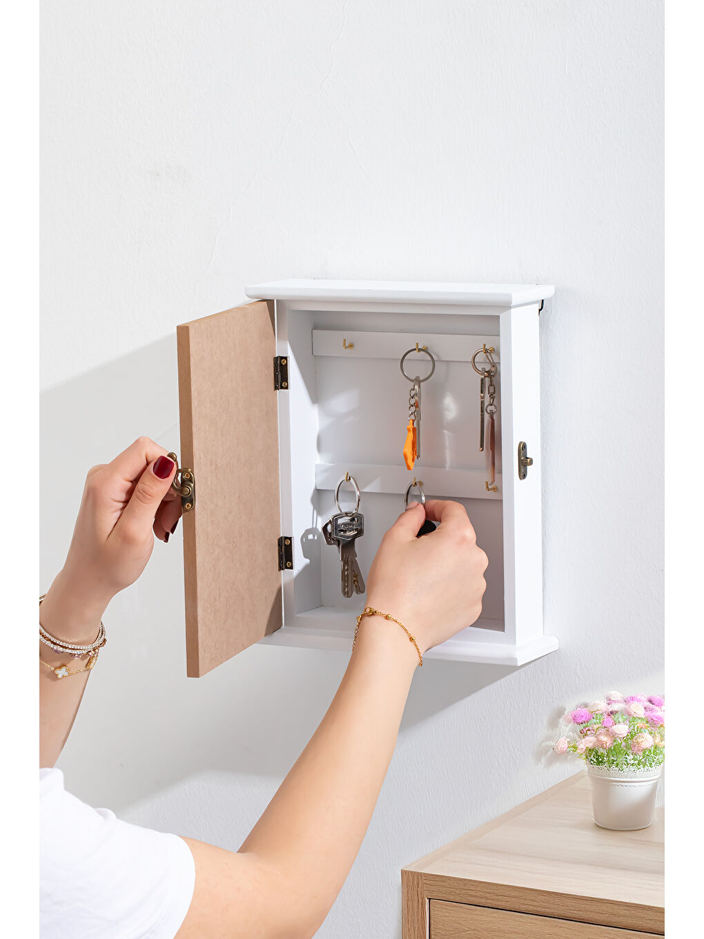 Kahverengi 2072 Duvara Montajlı Dekoratif Anahtarlık Dolabı - Duvar Askılı Anahtar Saklama Kabini-2