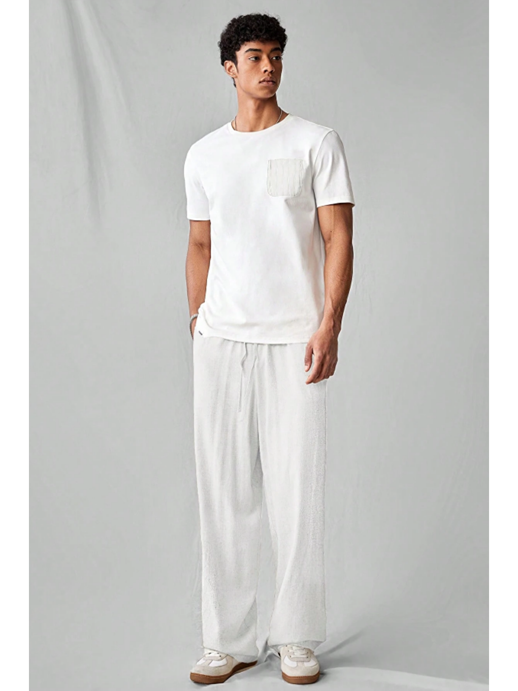 Hafif Ve Rahat Müslin Baggy Erkek %100 Pamuk Pantolon -  Beyaz-4