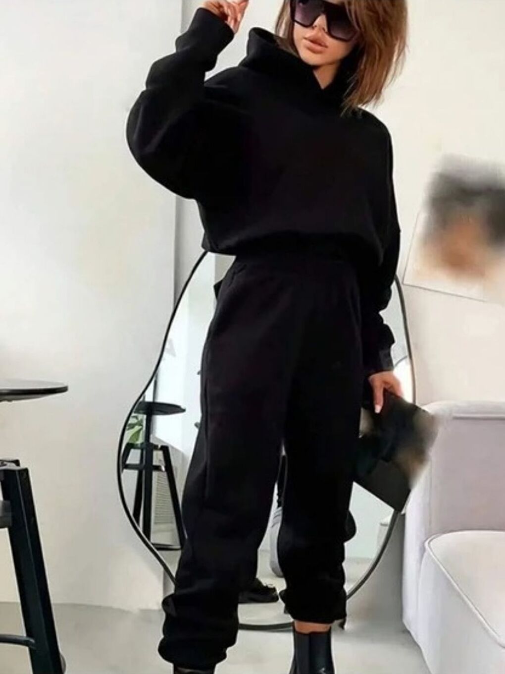 Soft Lux Eşofman Takımı Pamuklu ve Oversize Kalıp Unısex Siyah-1