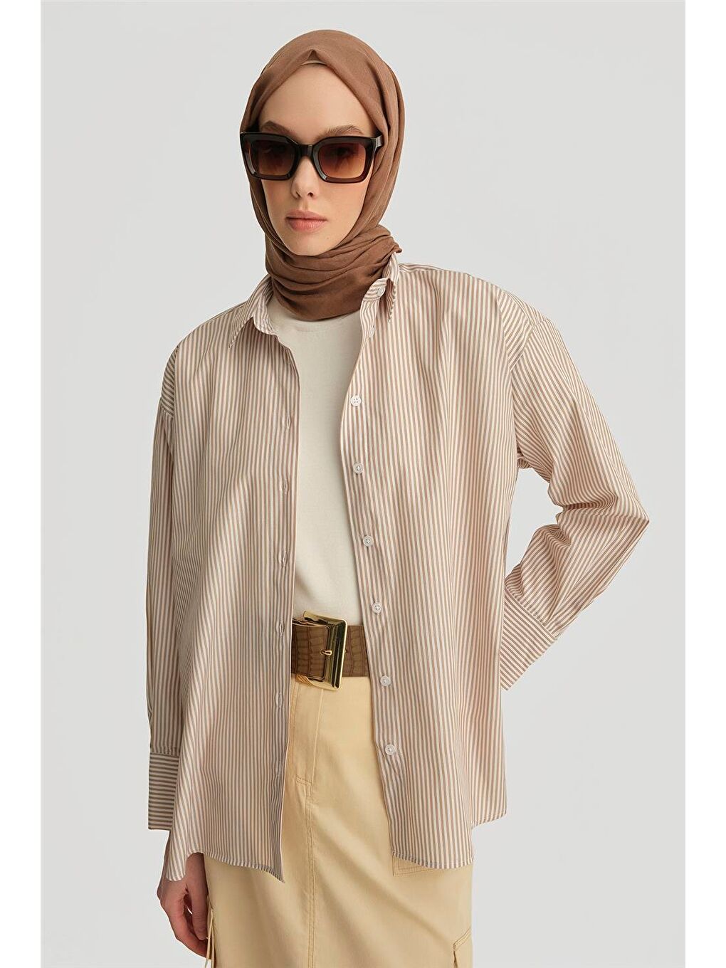 Çizgili Gömlek 25Yh3666 Bej-2