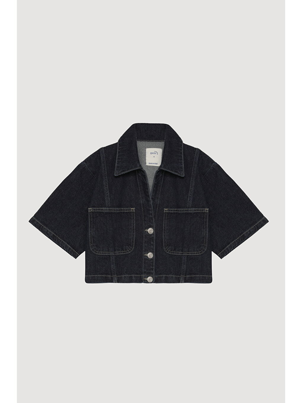 Büyük Cepli Kısa Kol Jean Ceket Mavi