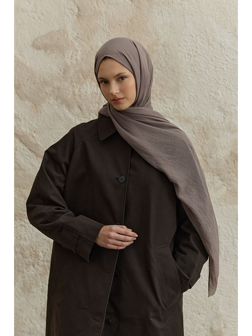 Kahverengi Soft Line Pamuk Şal Tozlu Kahve-3