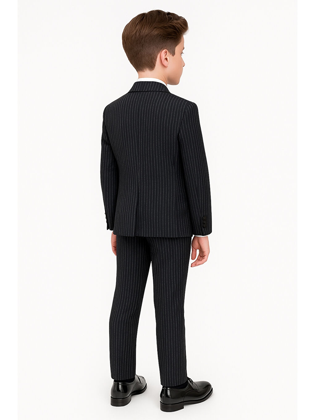 Siyah Erkek Çocuk Düğün & Davet Kruvaze Çizgili Papyonlu Takım Elbise Ak5695-4