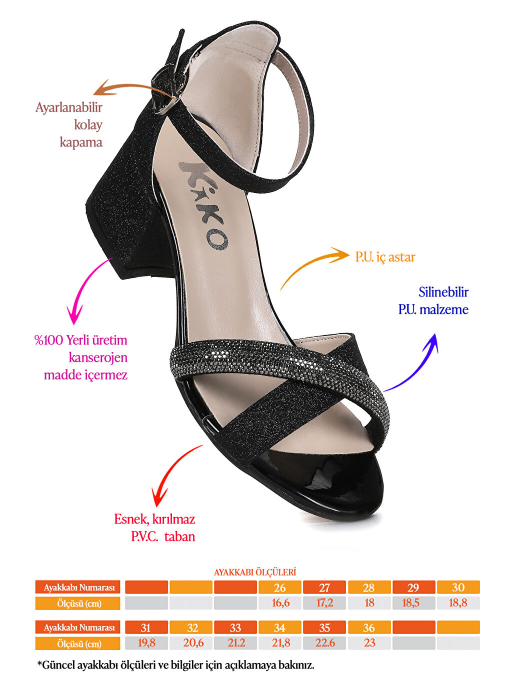 Siyah Tanda Kum Simli Kız Çocuk 4 Cm Topuklu Sandalet Abiye Ayakkabı-2