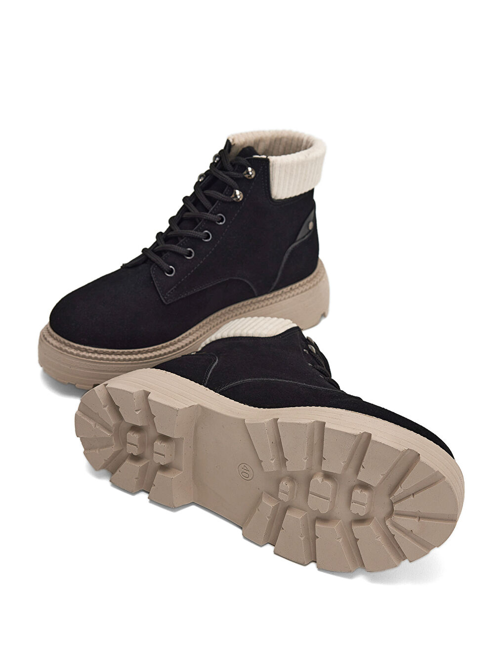 Kadın Siyah Süet Kalın Poli Taban Bileği Lastikli Bağcıklı Bot-3