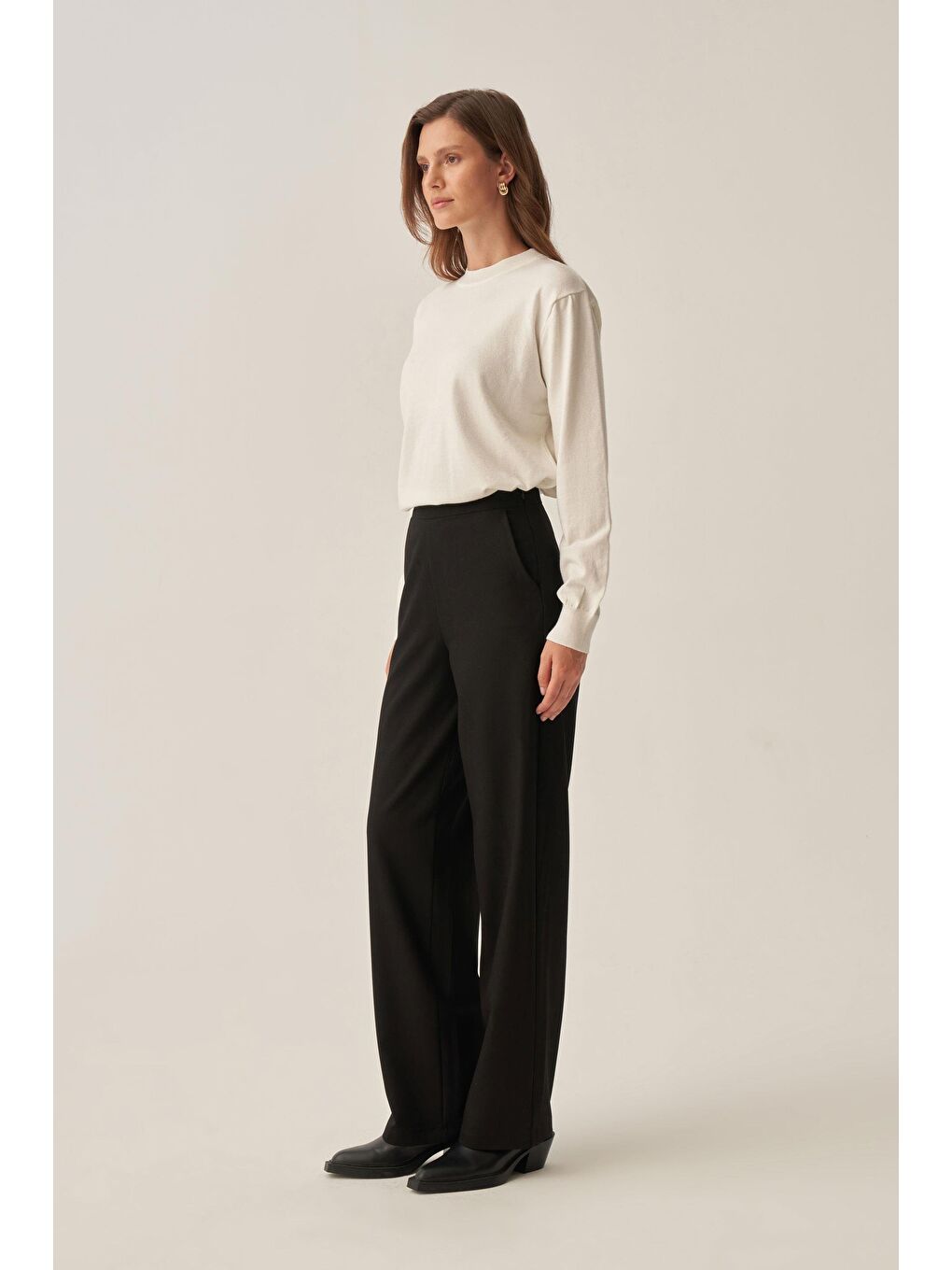 Siyah -Dökümlü İnterlok Ofis Pantolon-1