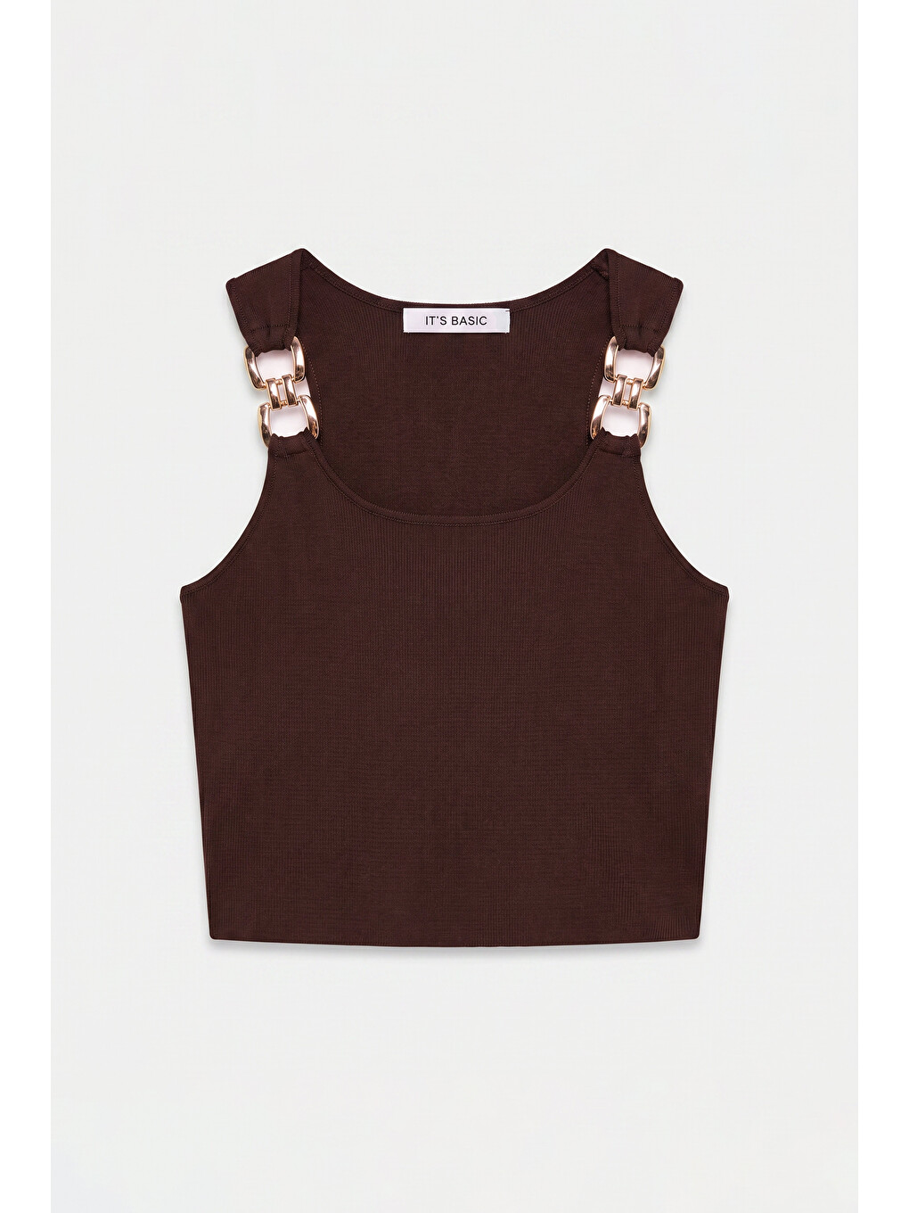 Kahverengi Kadın Kahve s6-81 Aksesuar Detaylı Crop Bluz