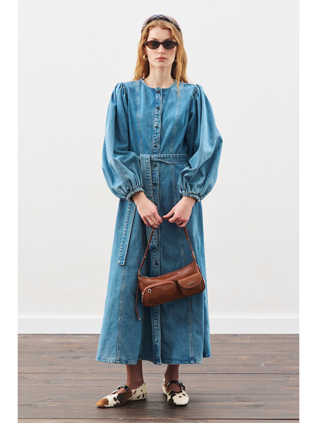 Geniş Kollu Denim Elbise Mavi-1