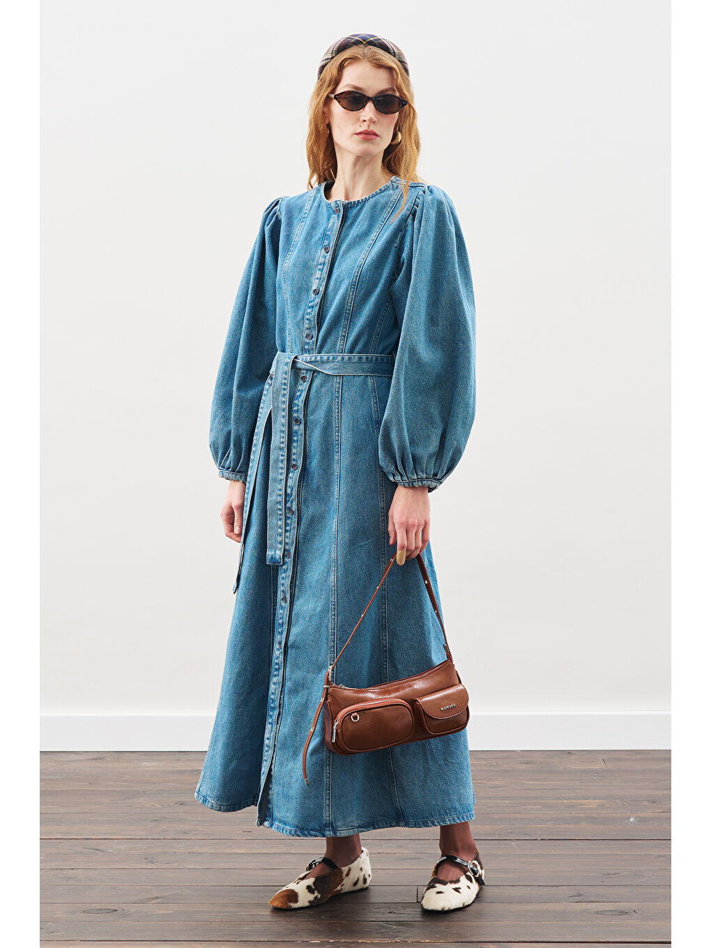 Geniş Kollu Denim Elbise Mavi-2