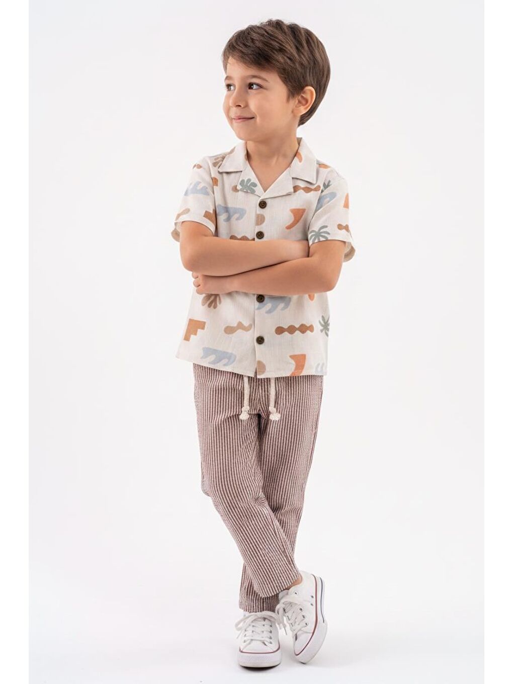 Haki Baskılı Müslin Gömlek Pantolon 2li Takım-4