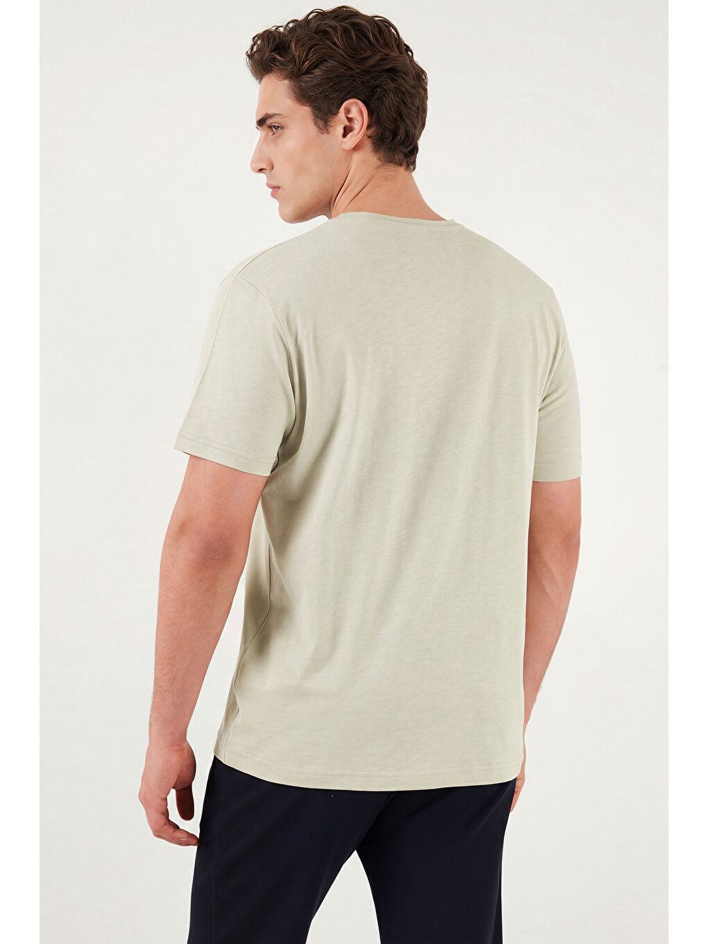 Bej Pamuklu Slim Fit V Yaka T Shirt 5902719-5